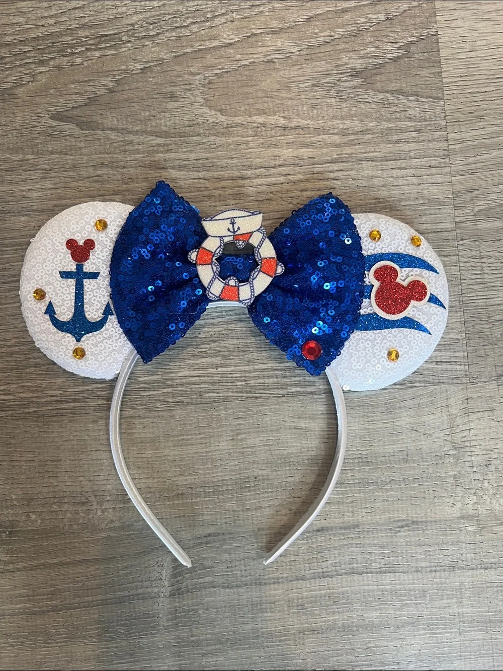 Nautical Sequin Minnie Mouse Ear Headband - Cruise Mickey ears